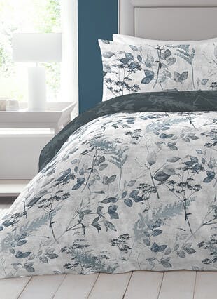 Fearne Leafy Floral Print Easy Care Blue Duvet Set