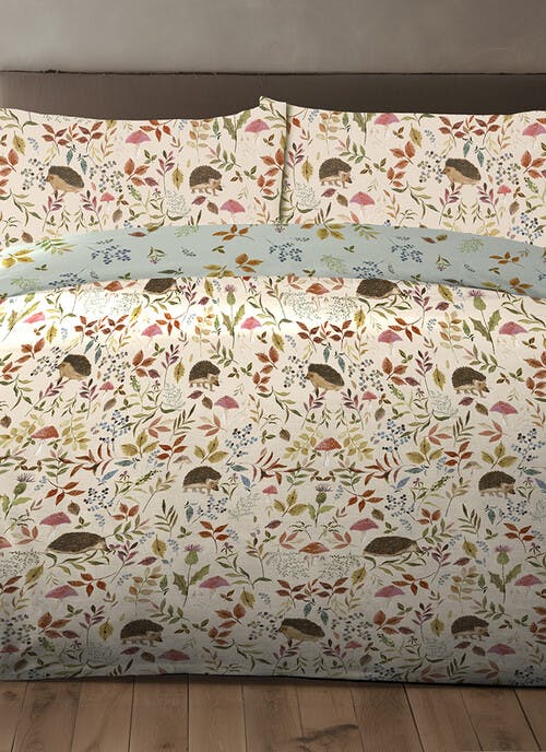 Bracken Hedgehog Print Easy Care Natural Pillowcase Set