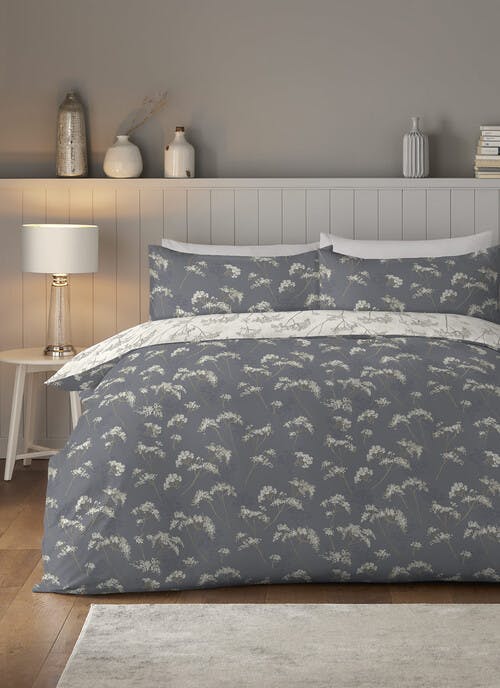 Cambrie Floral Print Easy Care Grey Duvet Set