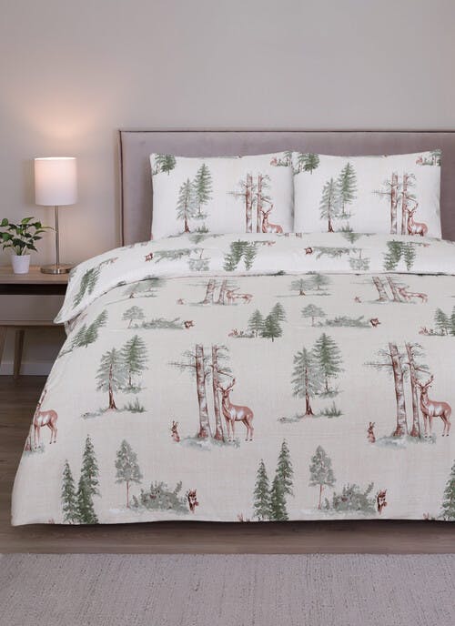 Woodland Print Cosy Soft Touch Natural Duvet Set
