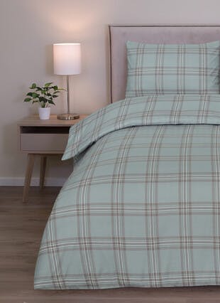 Check Print Cosy Soft Touch Duck Egg Duvet Set