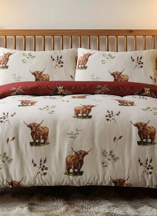 Harris Highland Cow Print Brushed Cream Pillowcase Set