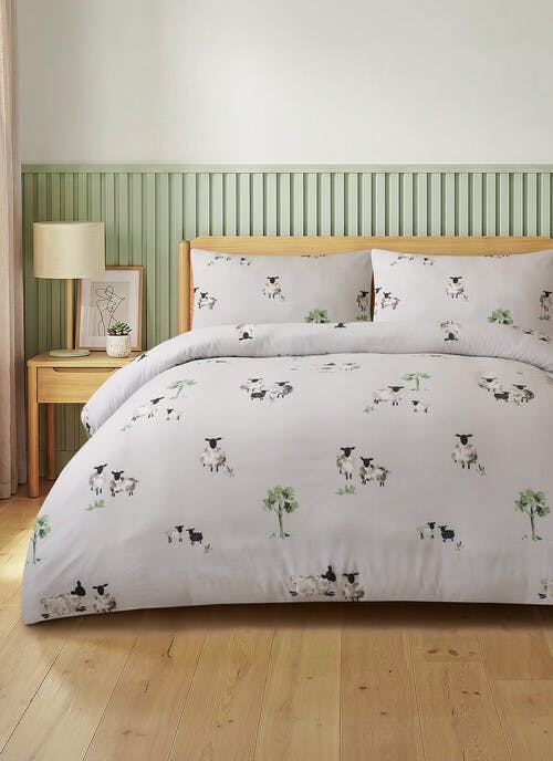 Sheep Print Soft Touch Grey Duvet Set