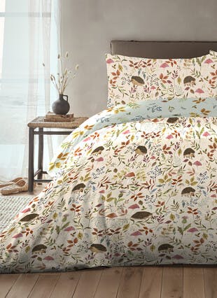 Bracken Hedgehog Print Easy Care Natural Duvet Set