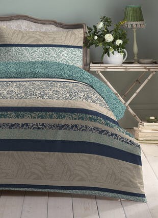 Keira Floral Stripe Print Easy Care Teal Duvet Set
