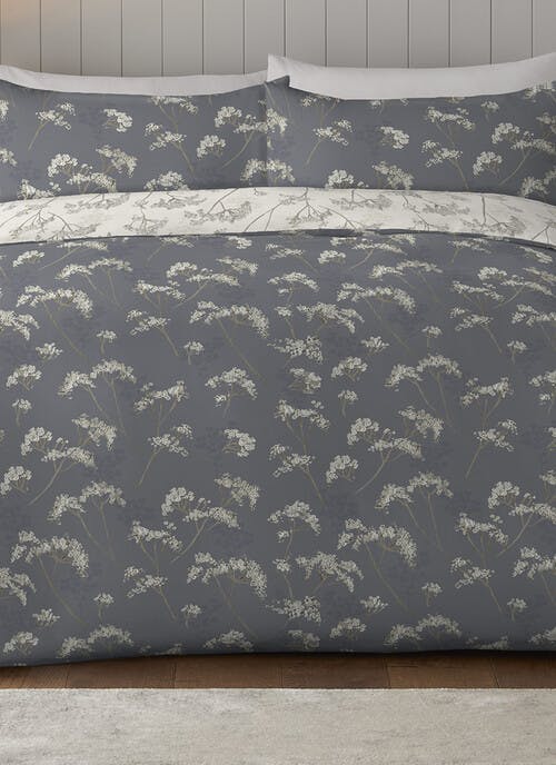 Cambrie Floral Print Easy Care Grey Pillowcase Set