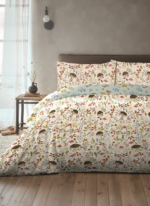 Bracken Hedgehog Print Easy Care Natural Pillowcase Set