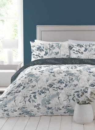 Fearne Leafy Floral Print Easy Care Blue Pillowcase Set