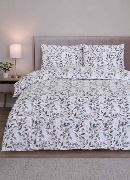 Leaf Print Cosy Soft Touch Teal Duvet Set