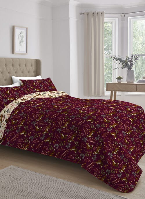 Fallon Fox Print Easy Care Plum Quilted Bedspread