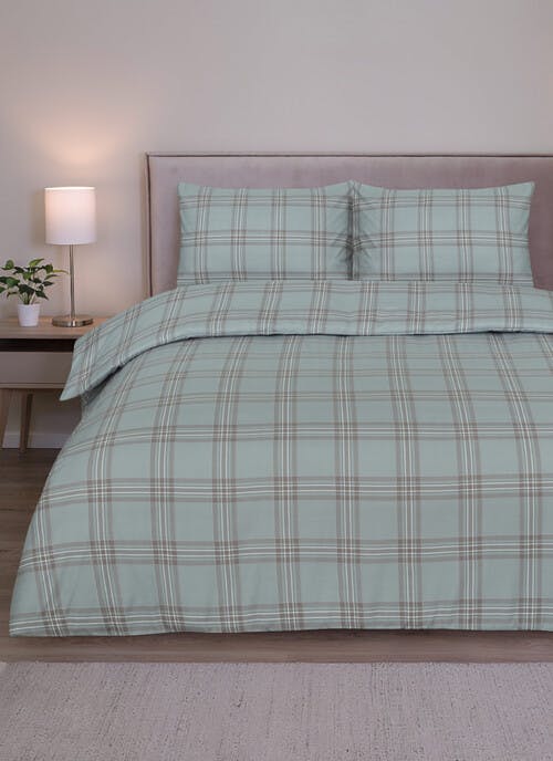 Check Print Cosy Soft Touch Duck Egg Duvet Set
