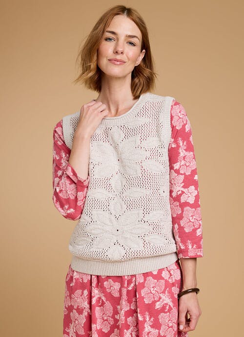 Cotton Rich Floral Crochet Vest