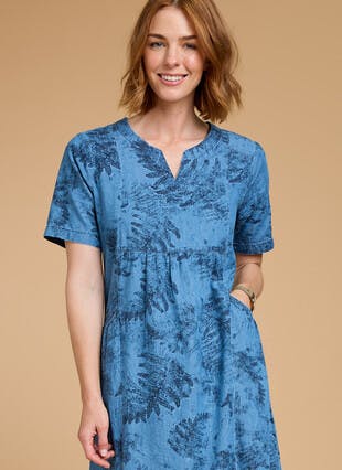 Pure Cotton Denim Printed Midi Dress