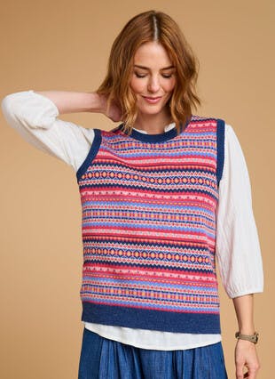 Wool Blend Crew Neck Fairisle Knitted Vest