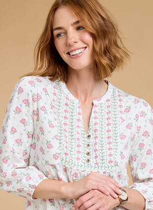 Ditsy Floral Print Bib Blouse