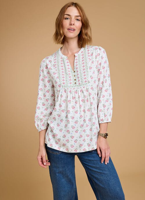 Ditsy Floral Print Bib Blouse