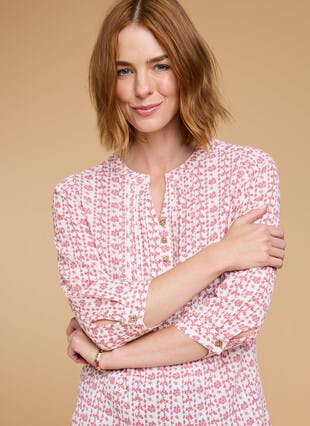 Pure Cotton Ditsy Floral Print Pintuck Blouse