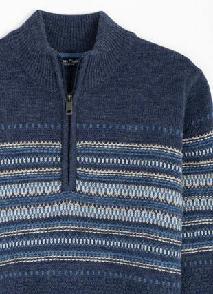 Wool Blend Fairisle Zip Neck Jumper