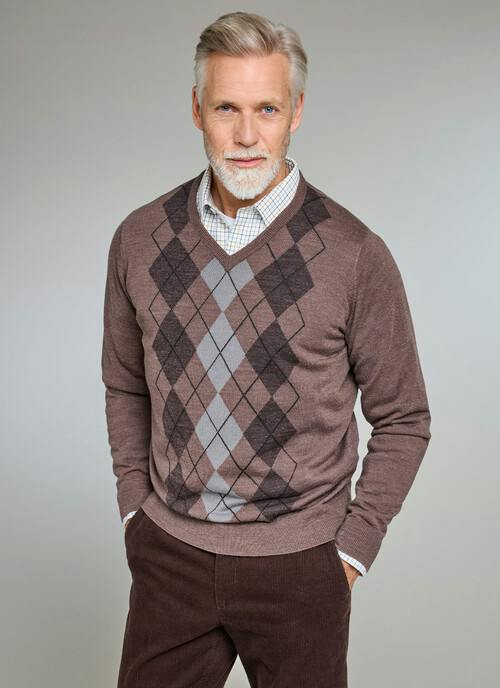 Wool Blend Argyle V Neck Jumper