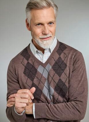 Wool Blend Argyle V Neck Jumper