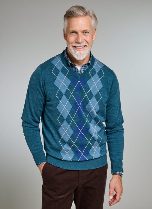 Wool Blend Argyle V Neck Jumper