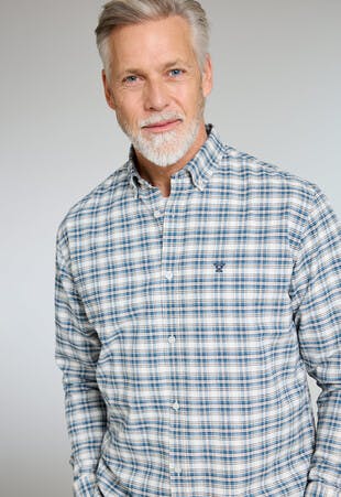 Cotton Blend Oxford Check Long Sleeve Shirt