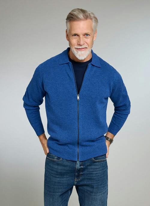 Pure Lambswool Collared Zip Through Cardigan
