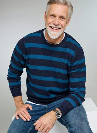 Pure Lambswool Stripe Crew Neck Jumper