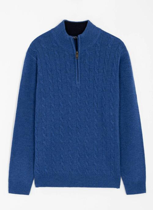 Pure Lambswool Zip Neck Cable Jumper