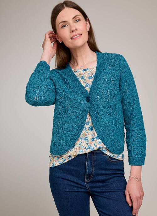 Cotton Rich Crochet Square Cardigan