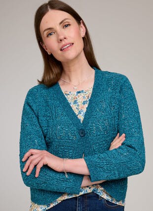 Cotton Rich Crochet Square Cardigan