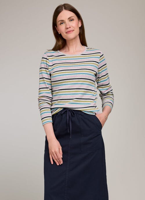 Pure Cotton Striped Crew Neck Top