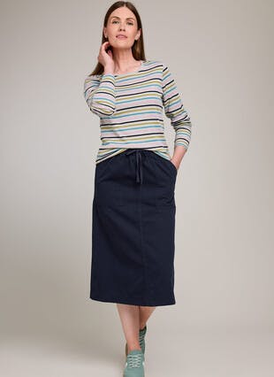 Pure Cotton Pull On Midi Skirt