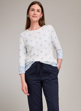 Pure Cotton 3/4 Sleeve Printed Top