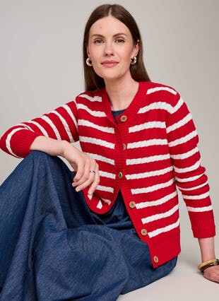 Pure Cotton Textured Stripe Cardigan