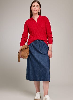 Pure Cotton Denim Midi Skirt