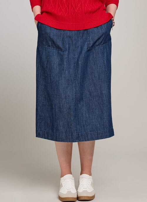 Pure Cotton Denim Midi Skirt