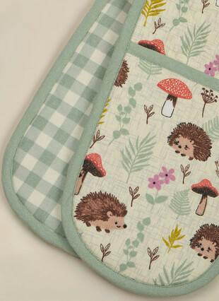 Hedgehog Printed Cotton Double Oven Gloves