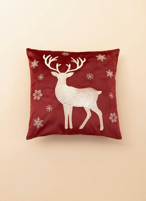 Stag Embroidered Velvet Wine Cushion