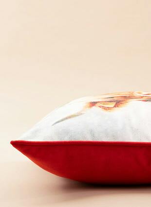 Highland Cow Printed Velvet Red Cushion