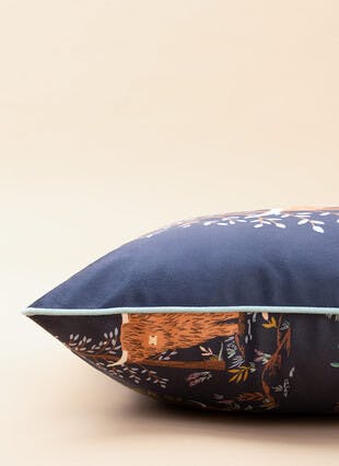 Hanley Highland Cow Print Navy Velvet Cushion