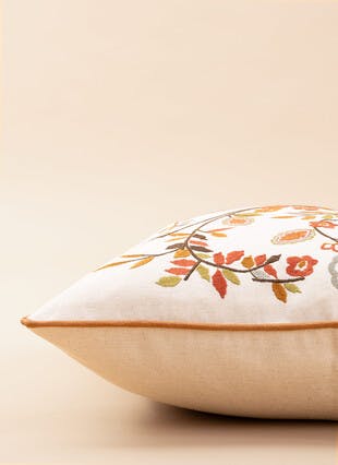 Autumnal Embroidered Rust Cushion