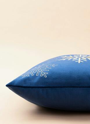 Snowflakes Embroidered Velvet Navy Cushion