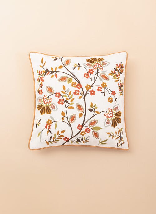Autumnal Embroidered Rust Cushion