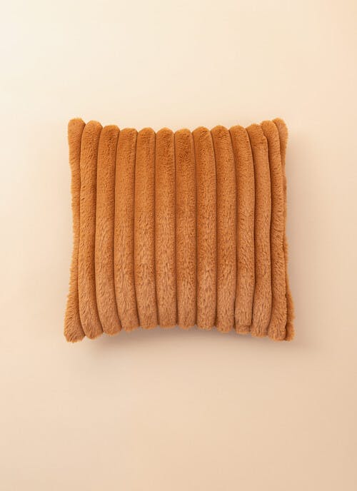 Ribbed Faux Fur Rust Fleece Cushion