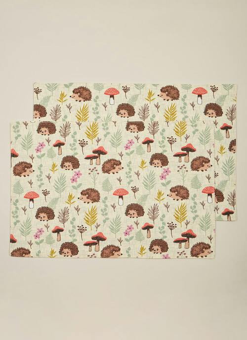 Hedgehog Printed Cotton 2-Pack Placemats