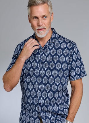 Pure Cotton Poplin Printed Revere Short Sleeve Shirt