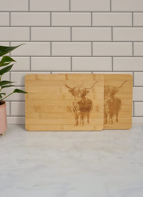 Highland Cow Etched Bamboo Set of 2 Placemats