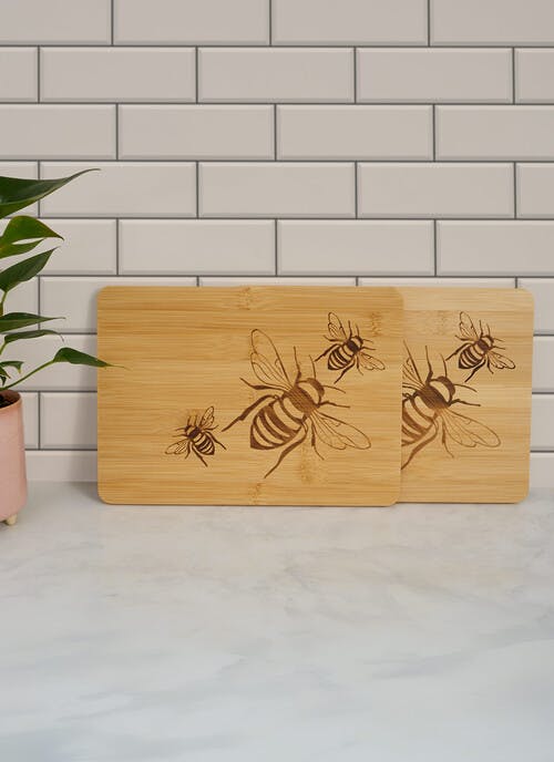 Bees Etched Bamboo Set of 2 Placemats