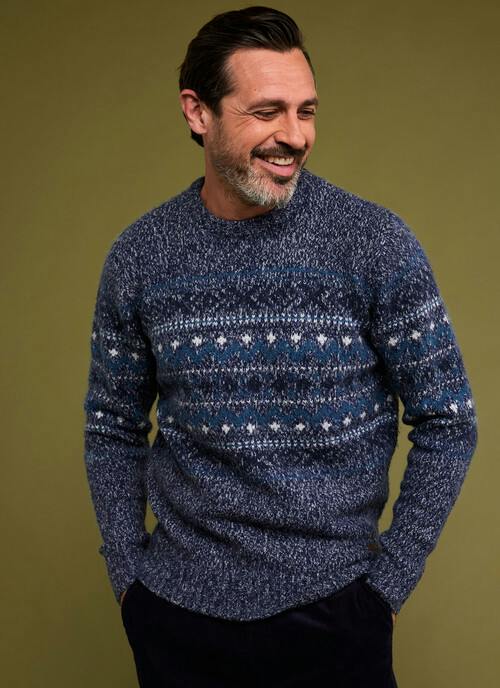 Wool Blend Fairisle Yoke Crew Neck Jumper